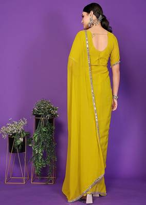 yellow wedding party & festive georgette embellished saree with blouse 2