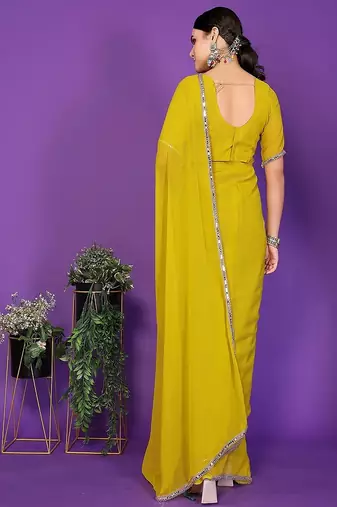 yellow wedding party & festive georgette embellished saree with blouse