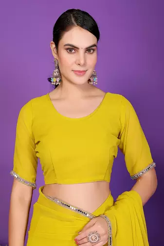 yellow wedding party & festive georgette embellished saree with blouse