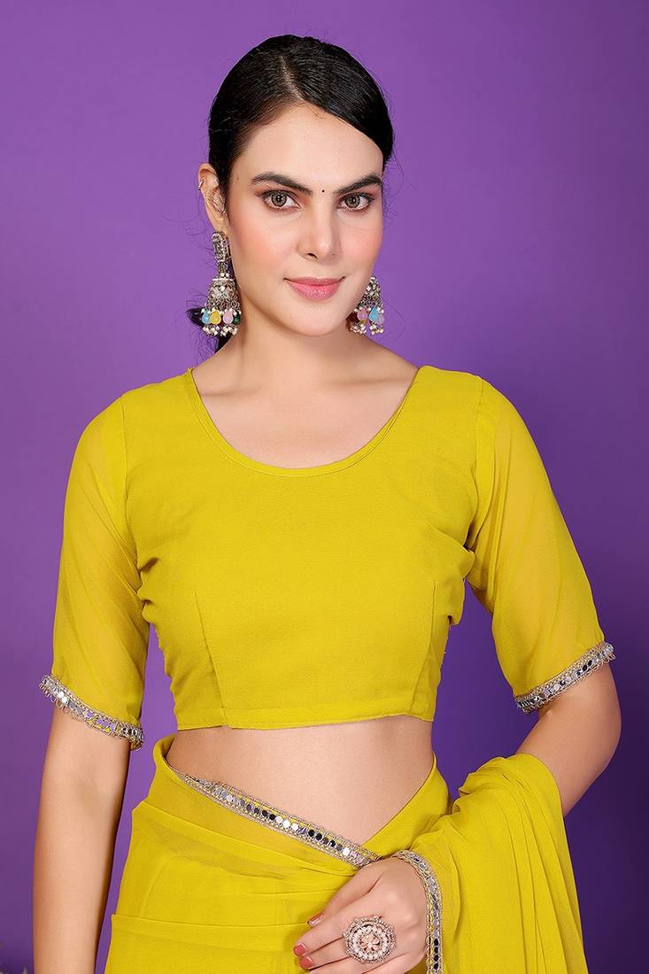 yellow wedding party & festive georgette embellished saree with blouse