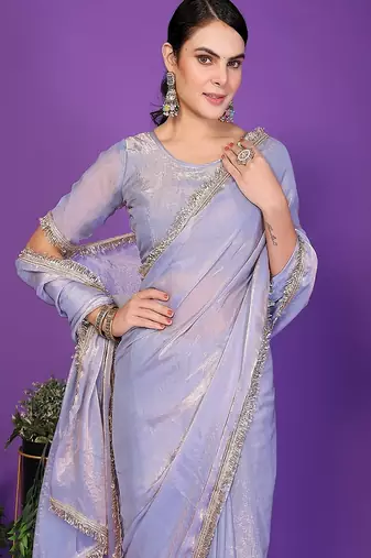 light_teal wedding party & festive tissue embellished saree with blouse