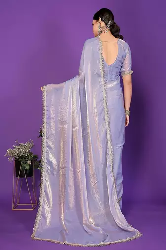 light_teal wedding party & festive tissue embellished saree with blouse