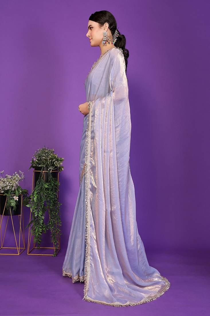 light_teal wedding party & festive tissue embellished saree with blouse