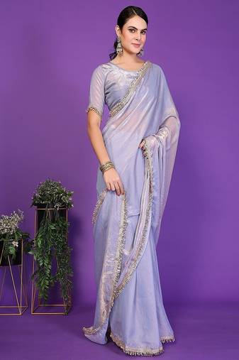 light_teal wedding party & festive tissue embellished saree with blouse
