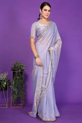 light_teal wedding party & festive tissue embellished saree with blouse