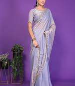 light_teal wedding party & festive tissue embellished saree with blouse