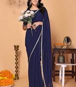 blue wedding party & festive georgette embellished saree with blouse