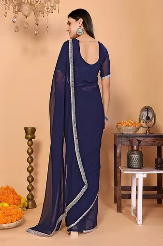 blue wedding party & festive georgette embellished saree with blouse