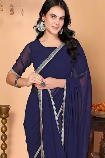 blue wedding party & festive georgette embellished saree with blouse