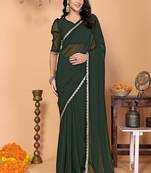 green wedding party & festive georgette embroidered saree with blouse