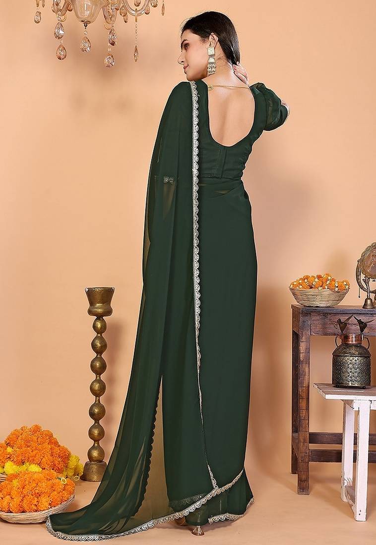 green wedding party & festive georgette embroidered saree with blouse