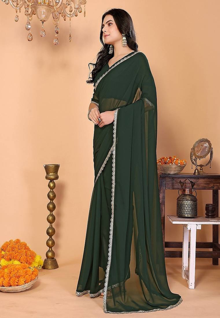 green wedding party & festive georgette embroidered saree with blouse