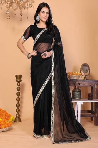black wedding party & festive organzatemple border saree with blouse