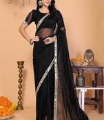 black wedding party & festive organzatemple border saree with blouse