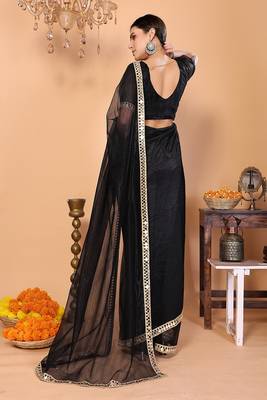 black wedding party & festive organzatemple border saree with blouse 2