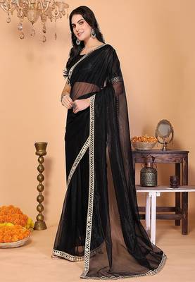 black wedding party & festive organzatemple border saree with blouse 3