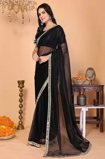black wedding party & festive organzatemple border saree with blouse