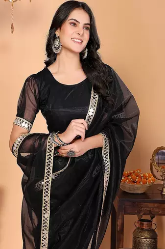black wedding party & festive organzatemple border saree with blouse