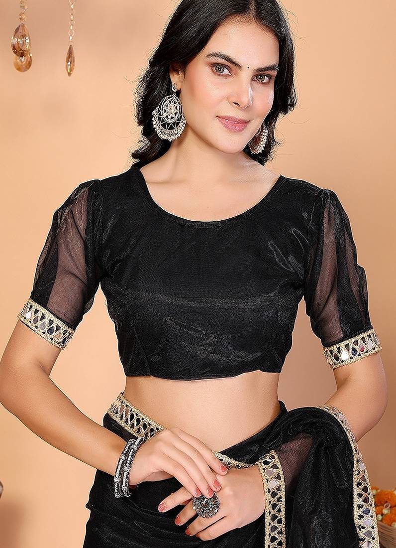 black wedding party & festive organzatemple border saree with blouse