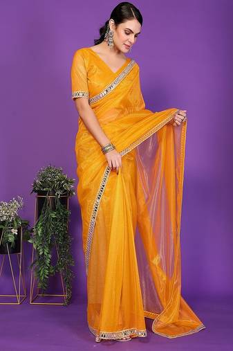 gold wedding party & festive organzatemple border saree with blouse