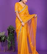 gold wedding party & festive organzatemple border saree with blouse