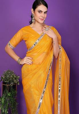gold wedding party & festive organzatemple border saree with blouse 4