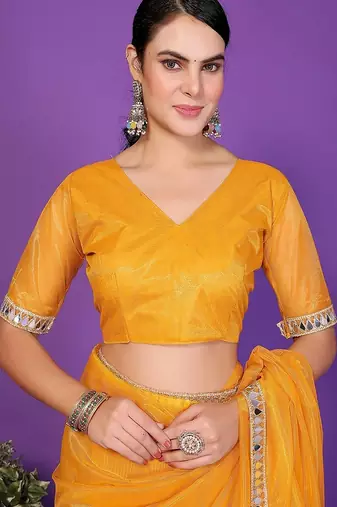 gold wedding party & festive organzatemple border saree with blouse