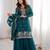 Traditional teal embroidered kurta with flowy palazzo