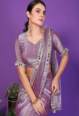 lavender wedding party & festive tissue embellished saree with blouse 2