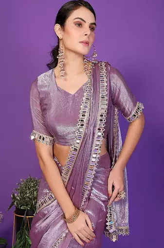 lavender wedding party & festive tissue embellished saree with blouse