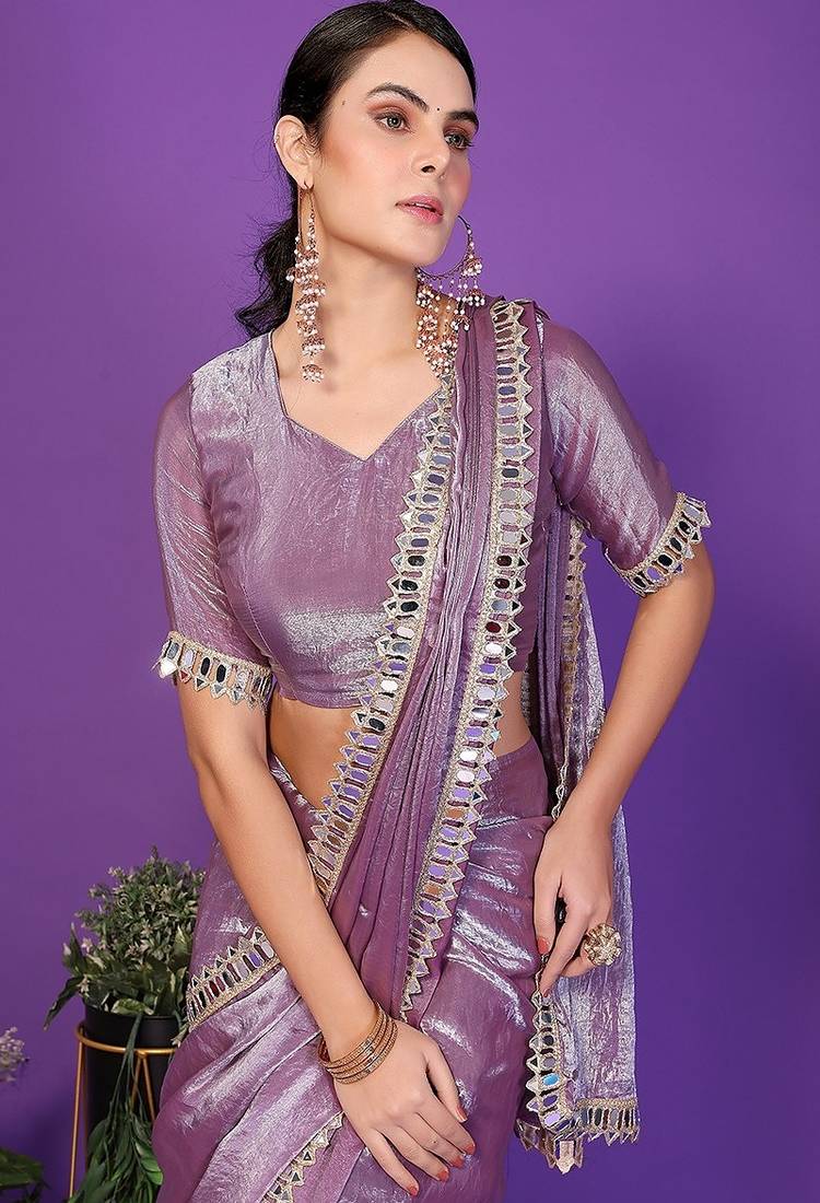 lavender wedding party & festive tissue embellished saree with blouse