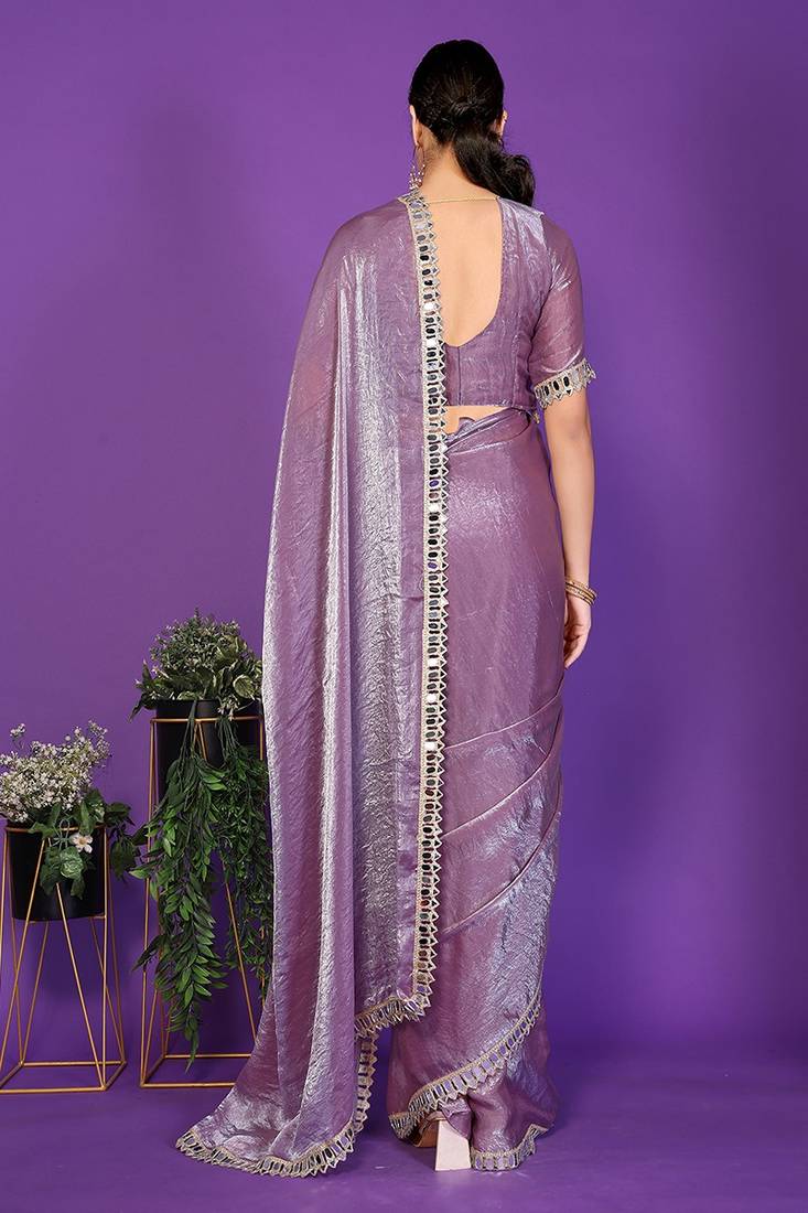 lavender wedding party & festive tissue embellished saree with blouse