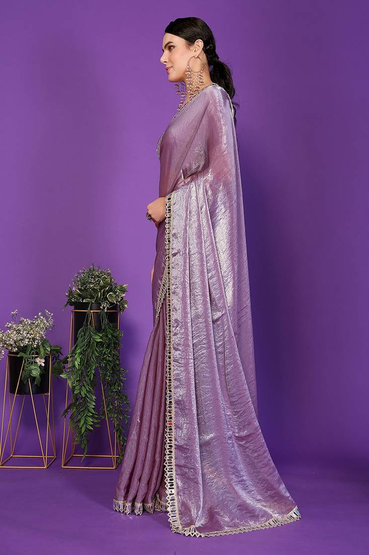 lavender wedding party & festive tissue embellished saree with blouse