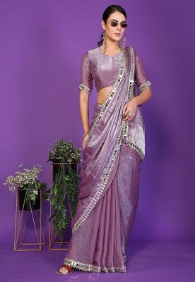 lavender wedding party & festive tissue embellished saree with blouse 1