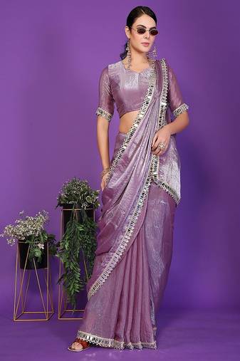 lavender wedding party & festive tissue embellished saree with blouse