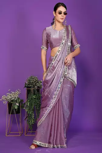lavender wedding party & festive tissue embellished saree with blouse