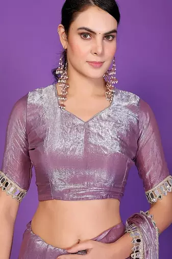 lavender wedding party & festive tissue embellished saree with blouse