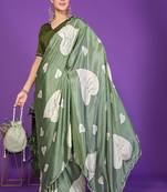 green wedding party & festive art silk floral print saree with blouse