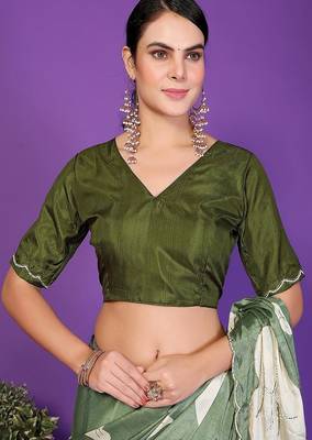 green wedding party & festive art silk floral print saree with blouse 5