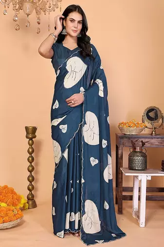 teal wedding party & festive art silk floral print saree with blouse