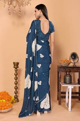 teal wedding party & festive art silk floral print saree with blouse 2