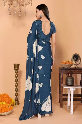 teal wedding party & festive art silk floral print saree with blouse