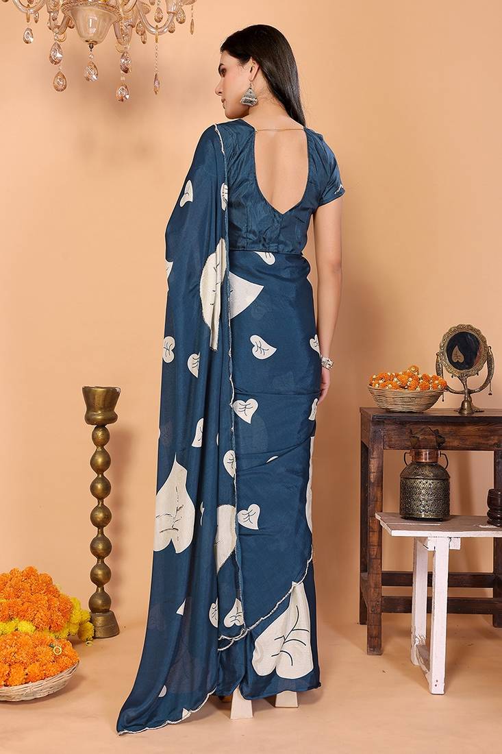 teal wedding party & festive art silk floral print saree with blouse