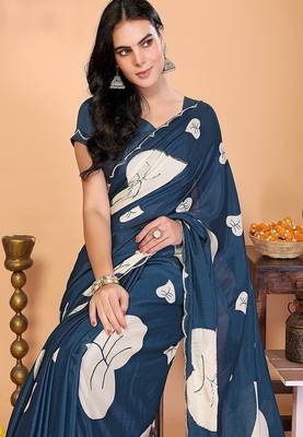 teal wedding party & festive art silk floral print saree with blouse 4