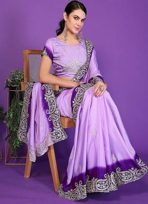 lavender wedding party & festive art silk embroidered saree with blouse 1