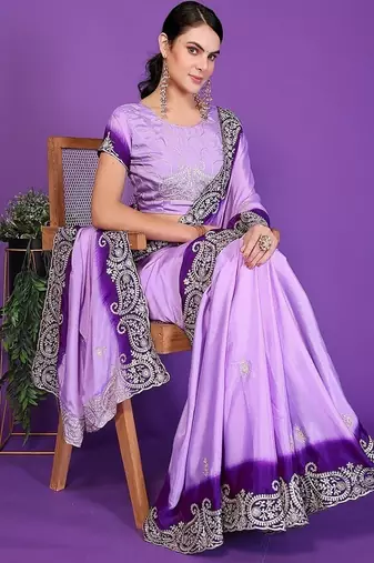 lavender wedding party & festive art silk embroidered saree with blouse