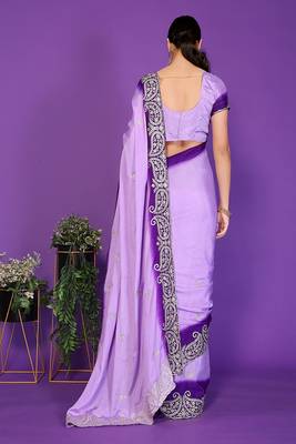 lavender wedding party & festive art silk embroidered saree with blouse 2