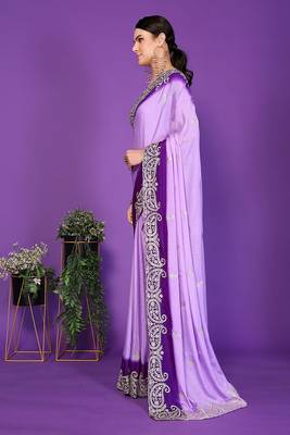 lavender wedding party & festive art silk embroidered saree with blouse 3