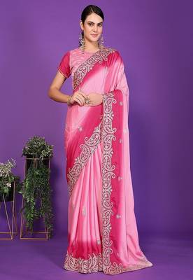 pink wedding party & festive art silk embroidered saree with blouse 1
