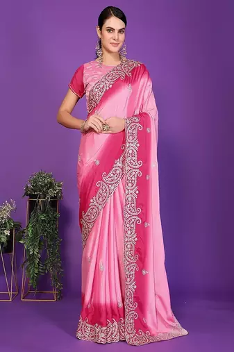 pink wedding party & festive art silk embroidered saree with blouse